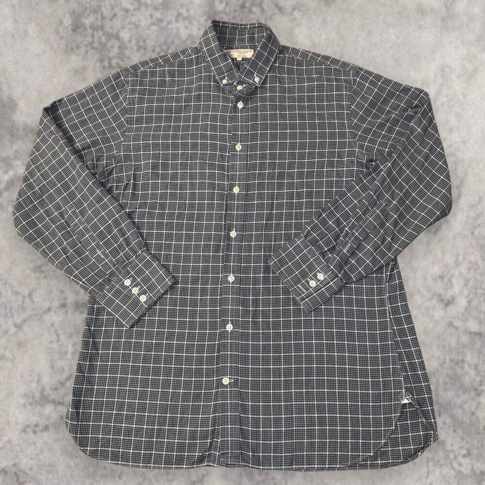 Turnbull & Asser Navy White Windowpane Check Button Down Shirt Men’s Size L